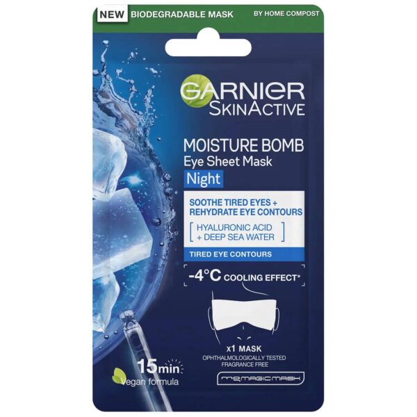 Garnier Moisture Bomb Deep Sea Water and Hyaluronic Acid Night-Time Eye Tissue Mask 6g
