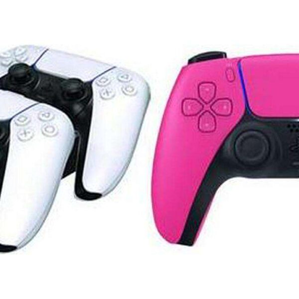 PLAYSTATION PS5 DualSense Wireless Controller (Pink) and Twin Docking Station (White) Bundle