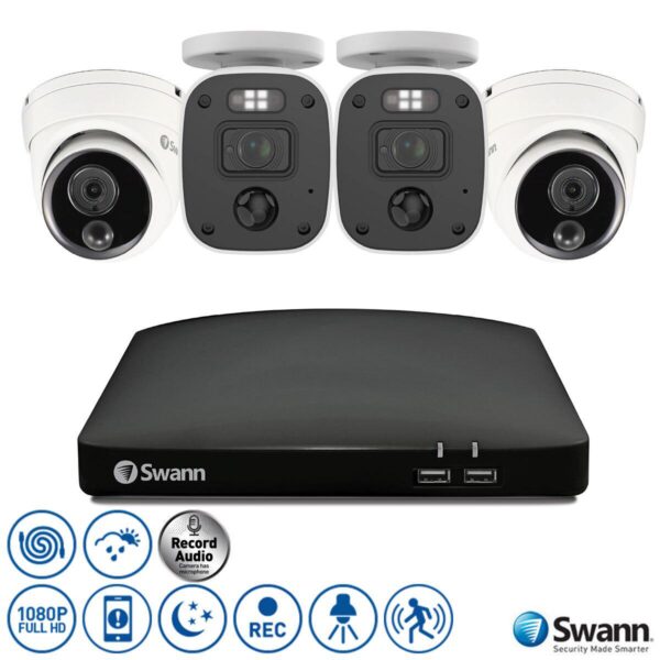 Swann 4 Channel 1080p 1TB DVR Recorder with 2 x Enforcer Bullet and 2 x Enforcer Dome Cameras, SWDVK-446802MQB2D-EU