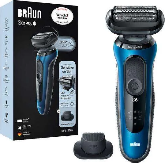 BRAUN Series 6 60-B1200S Wet and Dry Foil Shaver - Black and Blue