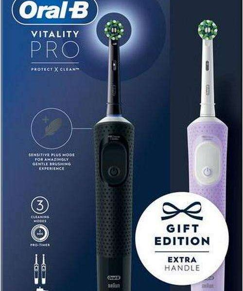 ORAL B Vitality Pro Electric Toothbrush - Black and Purple Duo