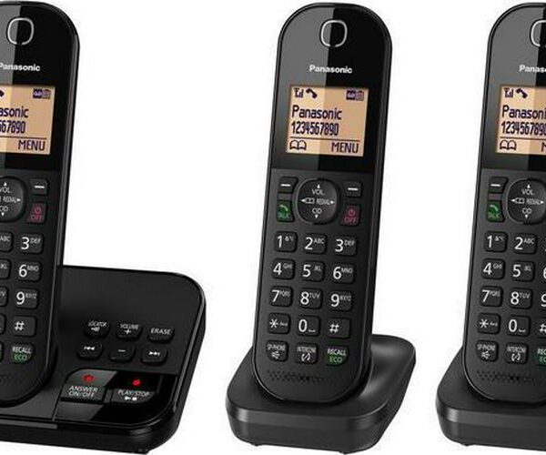 PANASONIC KX-TGC423EB Cordless Phone with Answering Machine - Triple Handsets, Black
