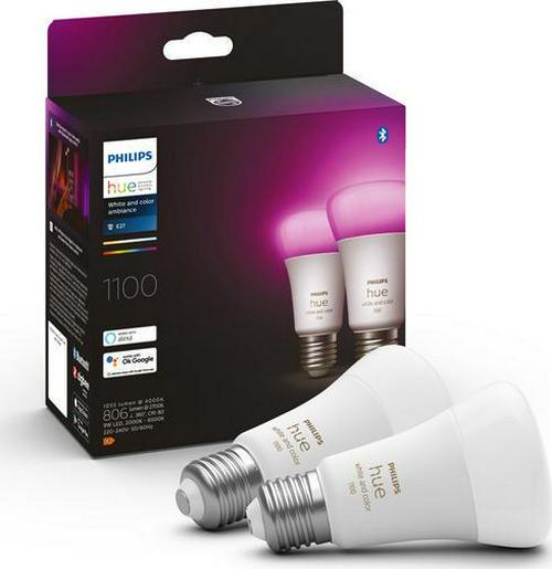 PHILIPS HUE White and Colour Ambiance Smart LED Bulb - E27, 1100 Lumens, Twin Pack