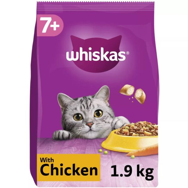 1.9kg Whiskas 7+ Senior Complete Dry Cat Food with Chicken Cat Biscuits