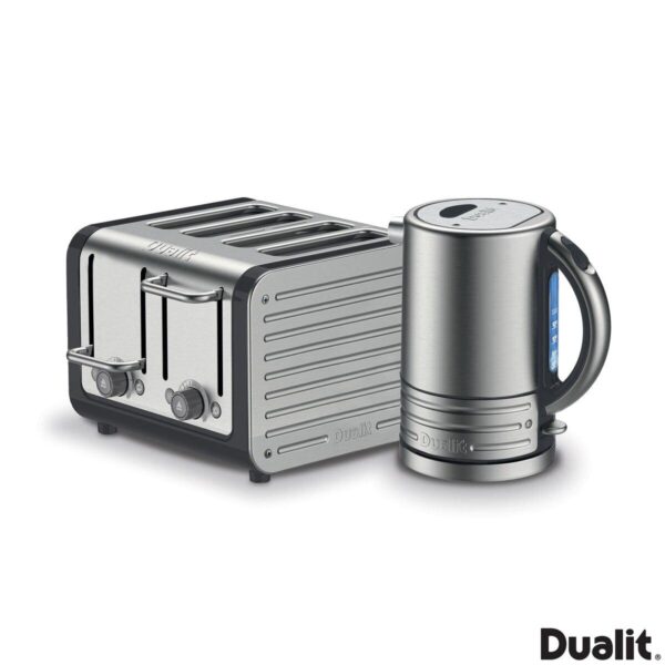Dualit Architect 1.5L Kettle and 4 Slot Toaster Set in Midnight Grey Brushed