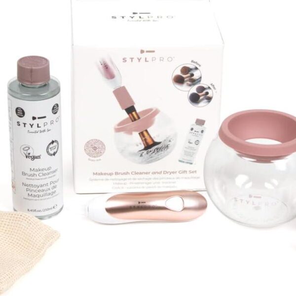 StylPro Gift Set Kit: Automatic Spinning Brush Cleaner - Fas with Heat-Resistant Bowl (ROSE GOLD)