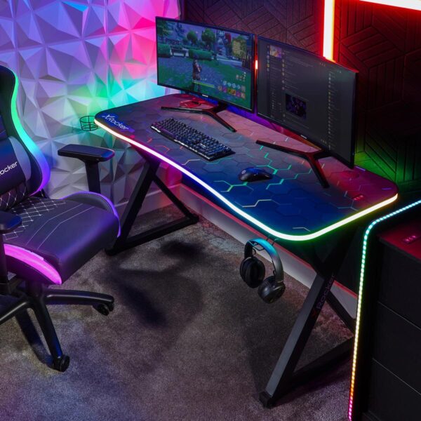 X Rocker Pulsar Max RGB Gaming Desk with LED Lights