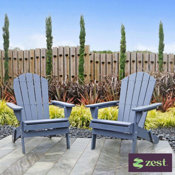 Zest Jasmine Folding Acacia Wood Adirondack Chair in Dark Grey - Set of 2
