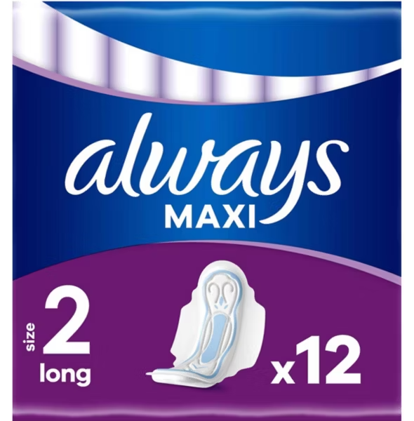 Always Maxi Long Sanitary Towels (Size 2) Wings X12 Pads