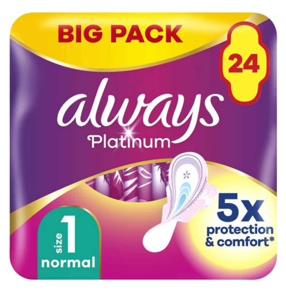Always Platinum Normal Sanitary Towels With Wings 24 Pads