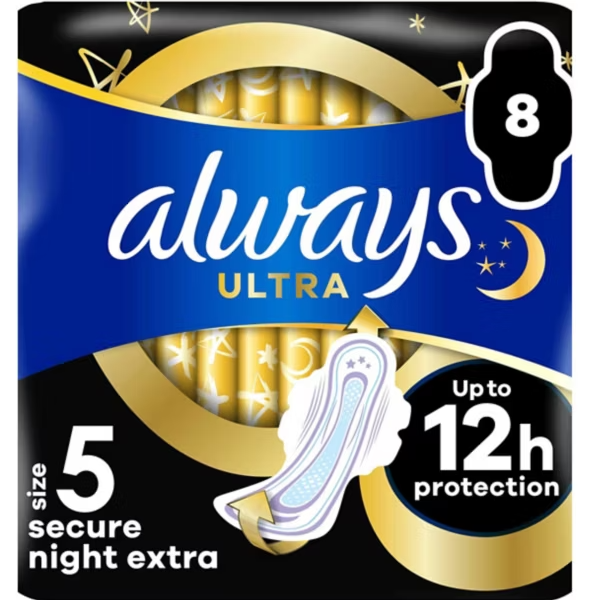 Always Ultra Sanitary Towels Secure Night Extra (Size 5) Wings X8 Pads