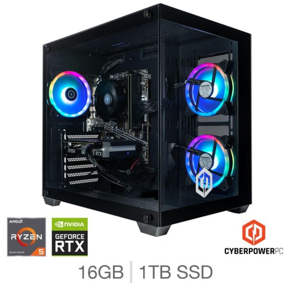 CyberPower, AMD Ryzen 5, 16GB RAM, 1TB SSD, NVIDIA GeForce RTX 4060, Gaming Desktop PC