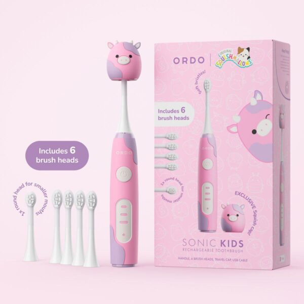 Ordo Squishmallows Patty The Cow Rechargeable Kids Toothbrush and 6 Brush Heads