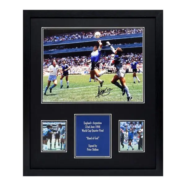 Peter Shilton Signed Framed 'Hand of God' Photograph