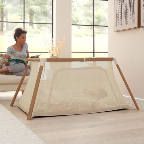 Tutti Bambini CoZee Go Day and Night Travel Cot Bundle, Walnut and Ecru Finish