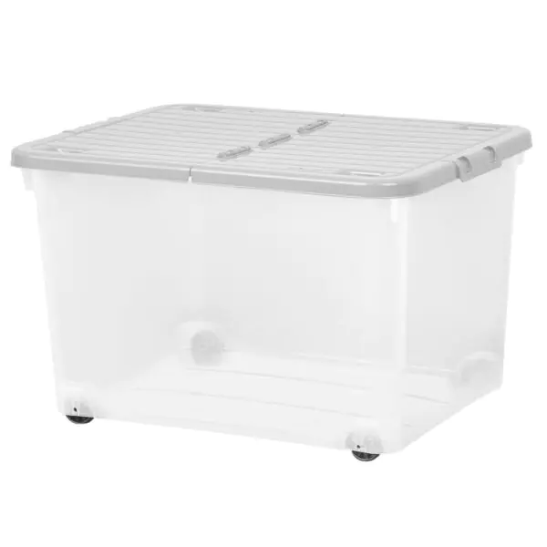 Wham 44 Litre Clear/Cool Grey Box with Wheels and Folding Lid - 5 Pack