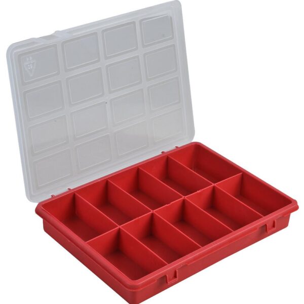 10 Compartment Organiser Box, Red - 35mm x 240mm x 180mm-