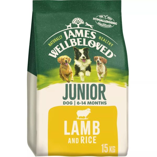 15kg James Wellbeloved Natural Complete Junior Complete Dry Dog Food Lamb and Rice