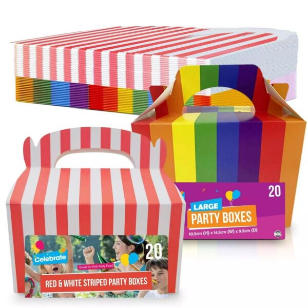 20-100 Red Rainbow Party Boxes Large Kids Food Lunch Meal Birthday Loot Gift Bag