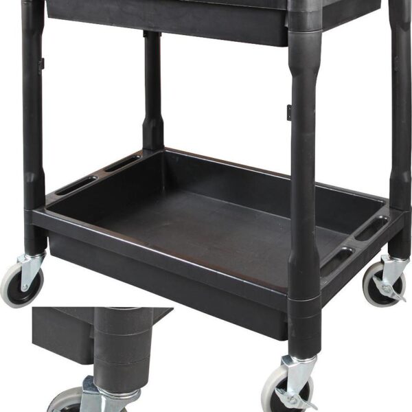 2 Tier Heavy Duty Plastic Service Cart Trolley on Castors-