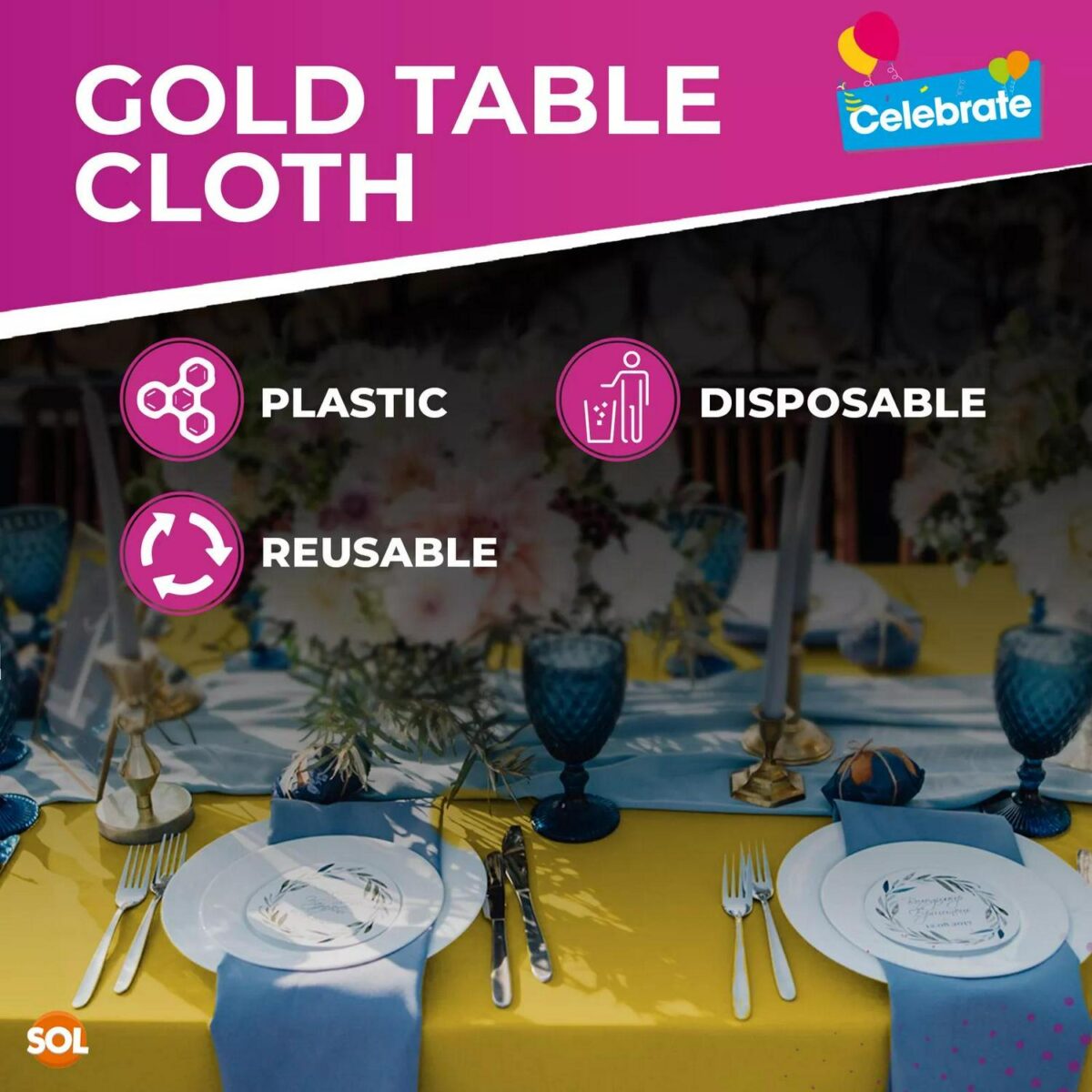 3 Gold Plastic Table bf6538127a2ef7fb1b8b092e9926a19f
