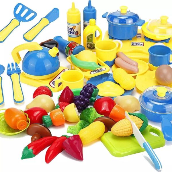 43 pieces Cookware Pretend Toy Food Playset, Cooking and Eating Utensils Kids