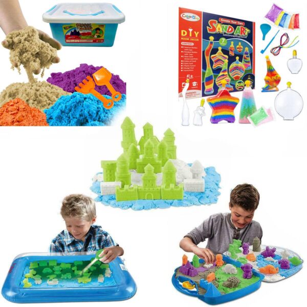 500g to 2000g Kids Play Magic Motion Sand Bucket Pit Moulds and Colourful Sands UK