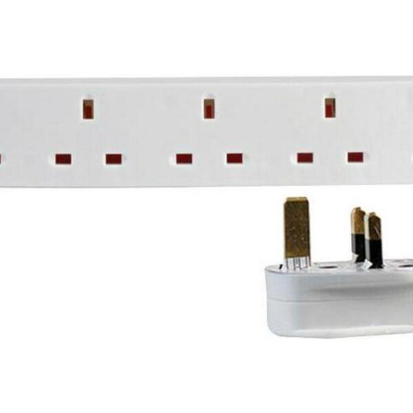 6 Gang Mains Extension Lead, 5m, White-