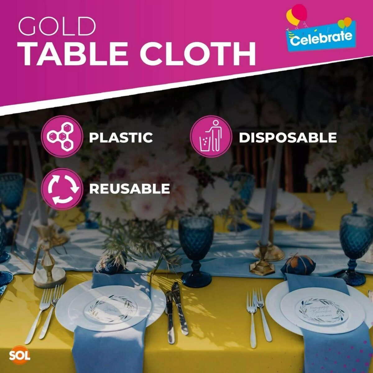 6 Gold Plastic Table 43b61fdb45f8970fd2ca4e904caf5944