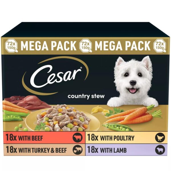 72 x 150g Cesar Country Stew Adult Wet Dog Food Tray Mixed Selection in Gravy