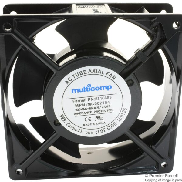 AC Axial Fan, 220V AC, Ball Bearing, 92CFM, 2650rpm, 120x120x38mm-