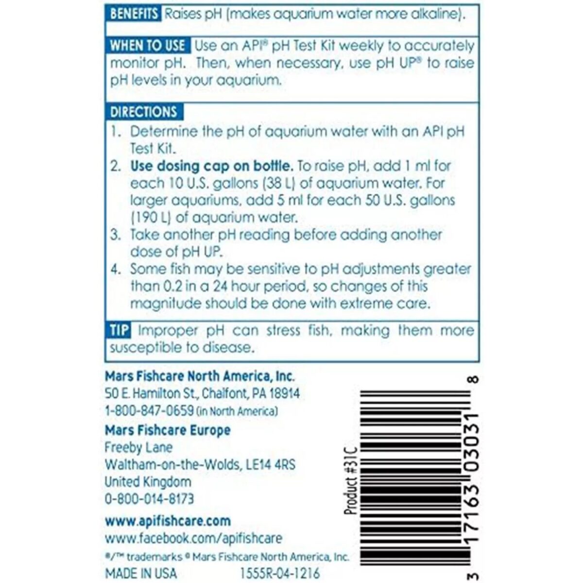 API pH UP Freshwater 0311fb99abac5ad167b7ec74bfe84825