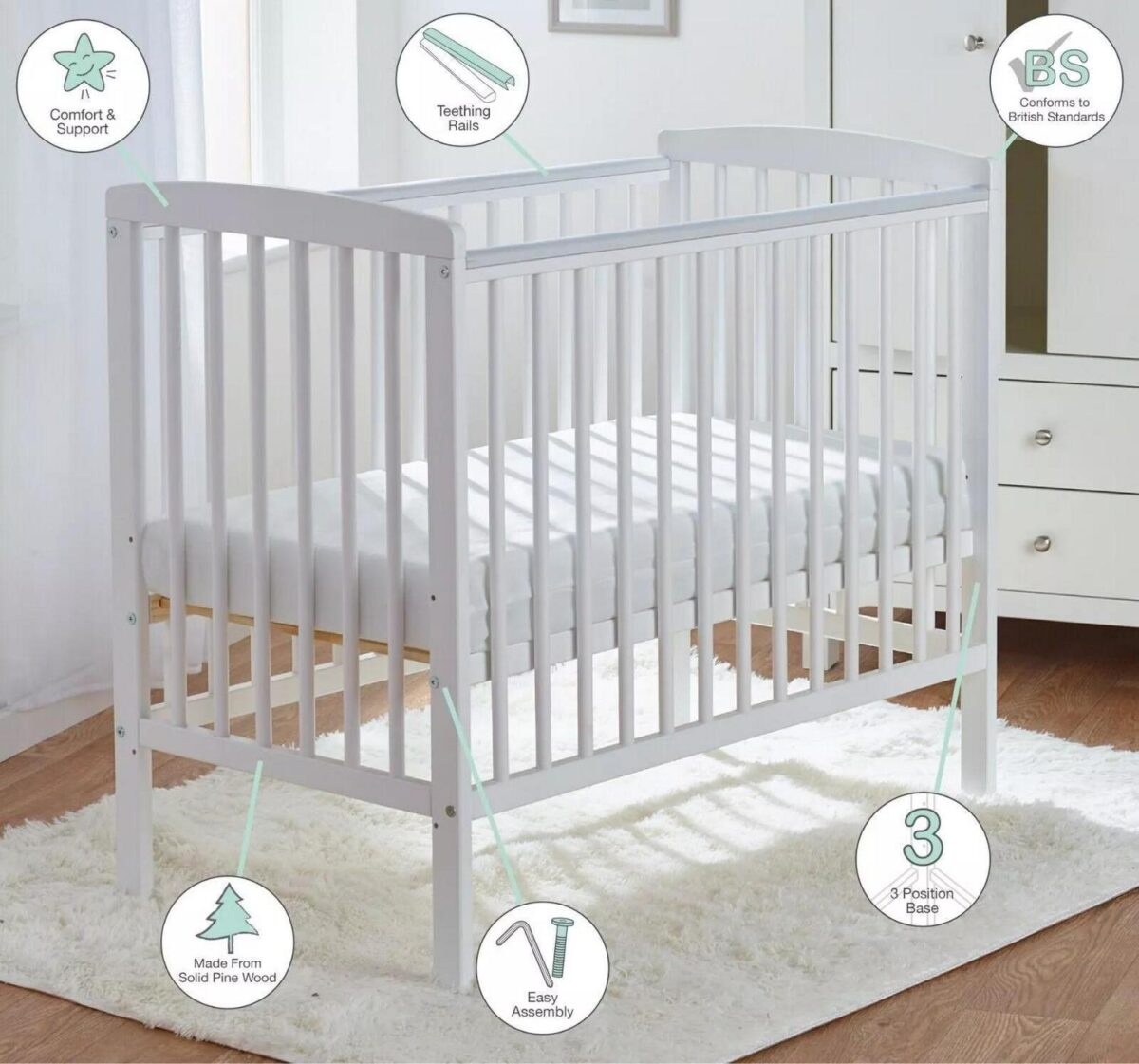 Baby Compact Cot Whi 88d5f443197101b3583c014ff871ad25