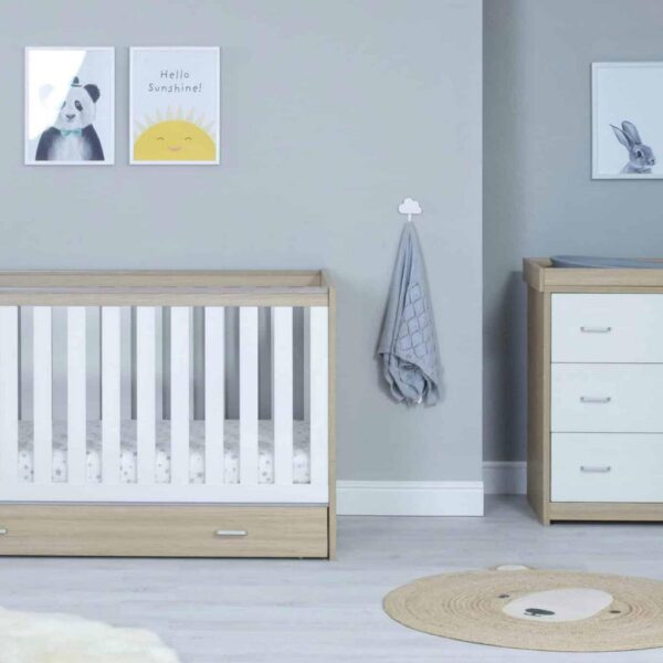 Babymore Veni 2 Piece Nursery Room Set with Underdrawer White/Oak