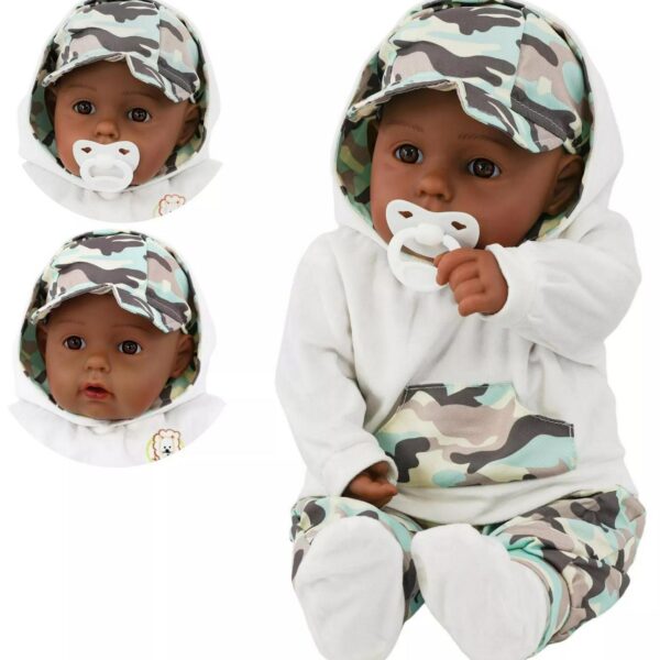 BiBi Doll 20 Black Baby Doll Soft-Bodied Ethnic Boy w/ Sounds and Dummy Kids Toy