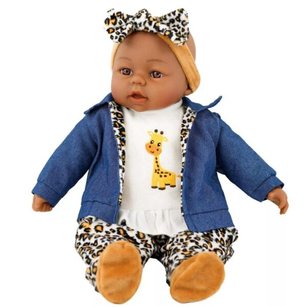 BiBi Doll Lifelike Black Baby Doll Ethnic Girl Soft Bodied 18  w/ Dummy and Sounds