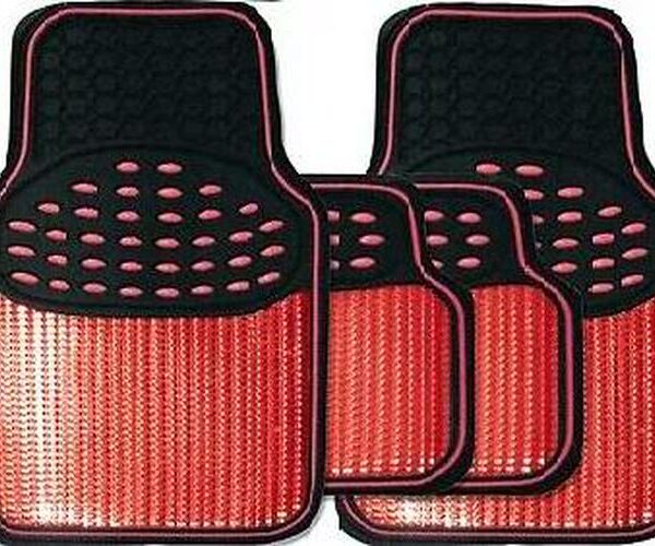 Black and Metallic Red Heavy Duty Thick Rubber Revelation Interior Car Floor Mats