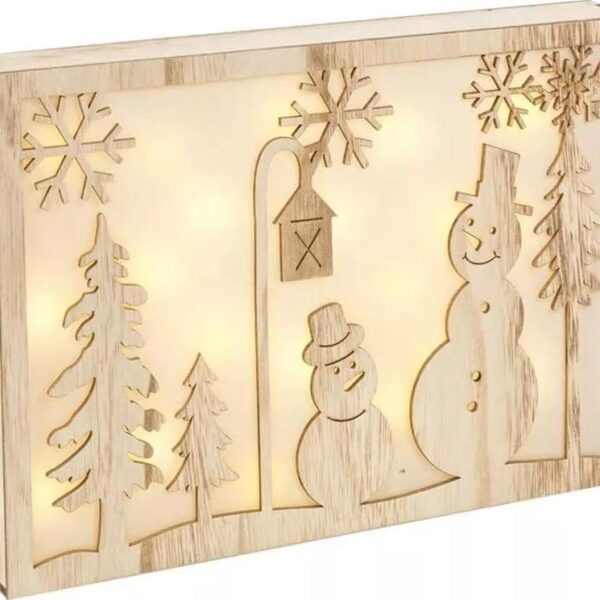 Christmas Snowman Silhouette Rustic Wooden Frame Light Lamp Wall Desk Decoration