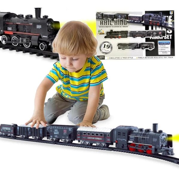 Classic Rail King 19 PCs Train Set for Kids With Tracks and Light Effect Fun Play