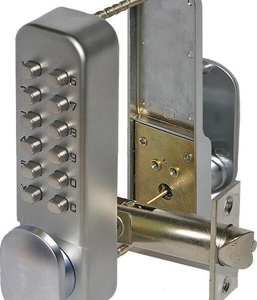 Mechanical Push Button Digital Lock with Holdback Satin Chrome-
