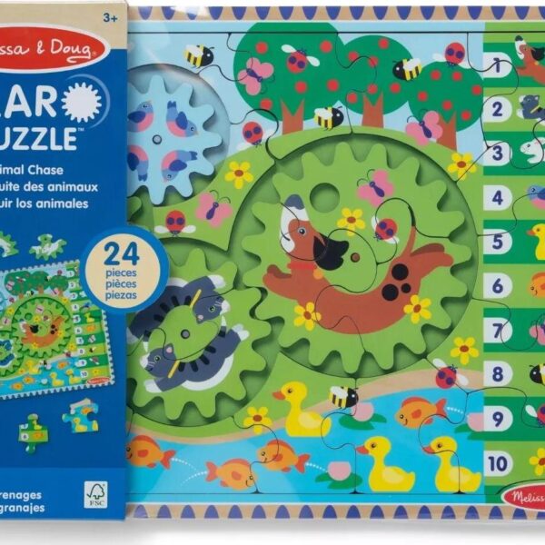 Melissa and Doug Wooden Gear Puzzle 24pc Animal Chase