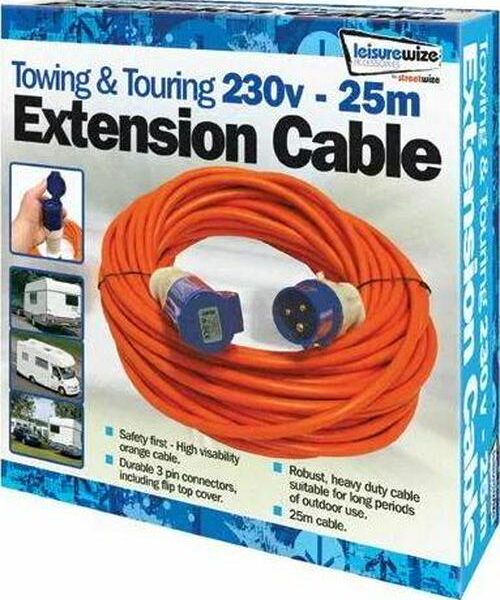 Orange 25 Mtr 230v Caravan Camping Electric Hook Up Extension Mains Lead Cable