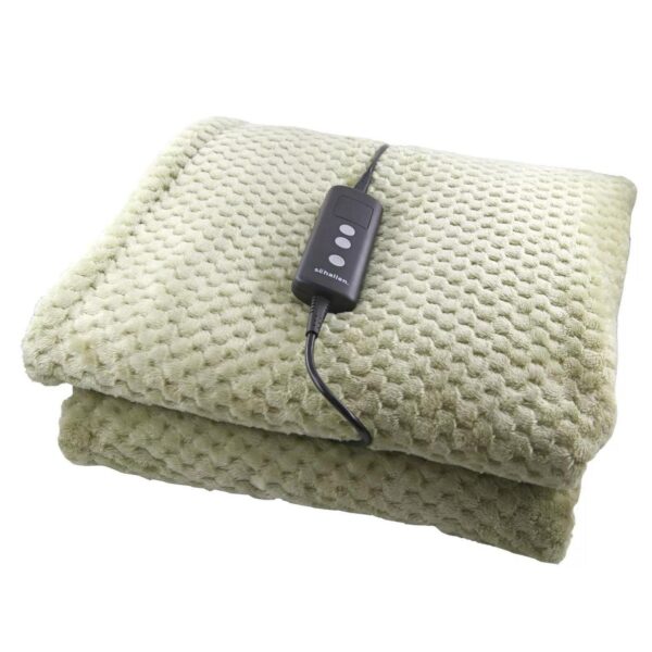 Sage Green Waffle Fleece Heated Electric Throw Blanket Honeycomb Over Blanket