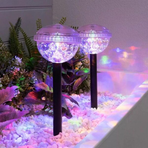 Solar Disco Stake LED Multi-Colour Changing Lights Pair Garden Patio Border