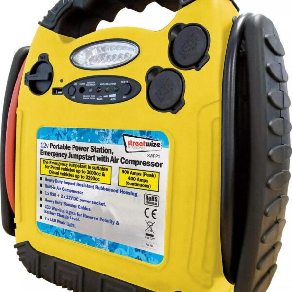 Streetwize 900A 12V Portable Power Pack, Emergency Jumpstart with Air Compressor