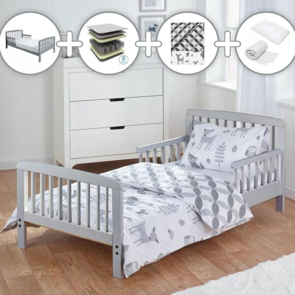 Toddler Bed With Mattress Pocket Sprung Complete Set Woodland Theme With Rails