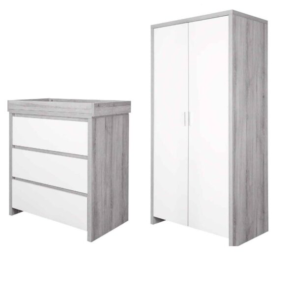 Tutti Bambini Modena 2 Piece Wardrobe and Dresser Room Set Grey Ash/White