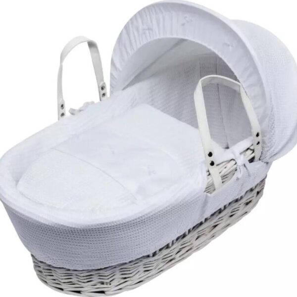 White Waffle With Bows Moses Basket Bedding Set 4 Piece Dressings (No Basket)