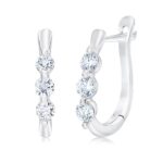 0.50ctw Round Brilliant Cut Diamond 3 Stone Hoop Earrings, 14ct White Gold