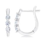 0.50ctw Round Brilliant Cut Diamond 3 Stone Hoop Earrings, 14ct White Gold - Image 3